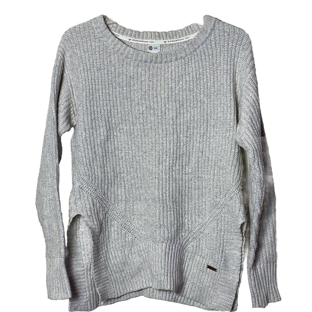 Toms Chunky White Metallic Knit Tunic Sweater Pullover Crewneck Coastal Grandma